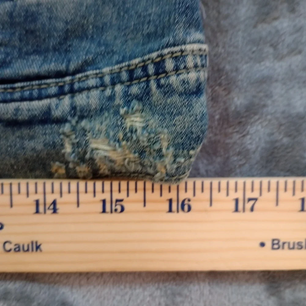 Free People Denim Jacket Women's Small Hooded Trucker Knit Hybrid Distressed - Picture 7 of 16